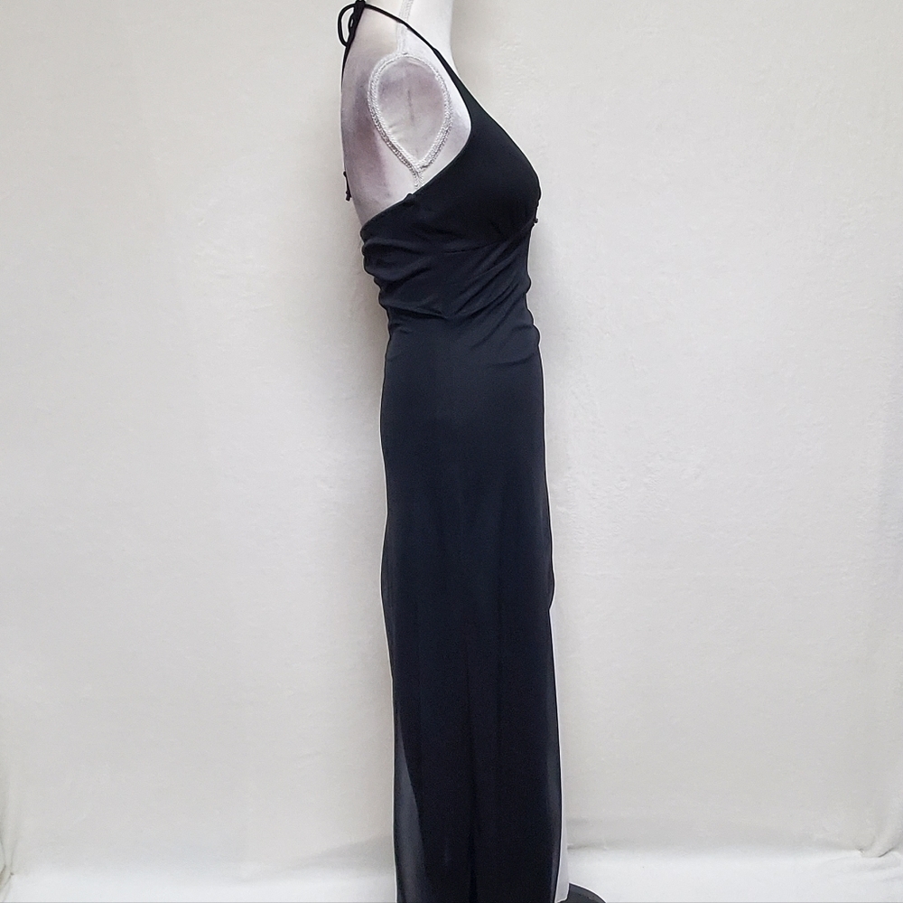 𝅺VINTAGE 1990s Taboo Black White Ruffle Asymmetrical Backless Halter Maxi Dress - Picture 10 of 16
